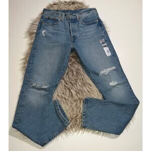 Levi’s Strauss women’s distressed 501 button zipper blue jeans